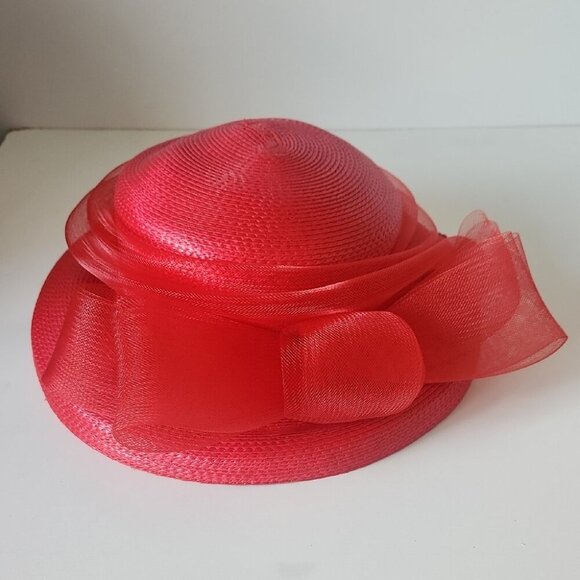 Elegant High Tea Fascinator Church Hat Red Bow - Picture 1 of 3